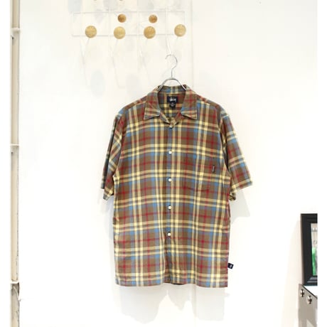 90’s Stussy S/S plaid open collar shirts