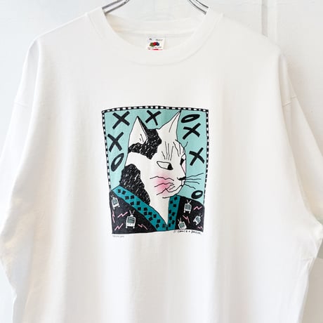 90's Fabric Art Print "NANCE O'SASSER# Cat Art Graphic T-shirt