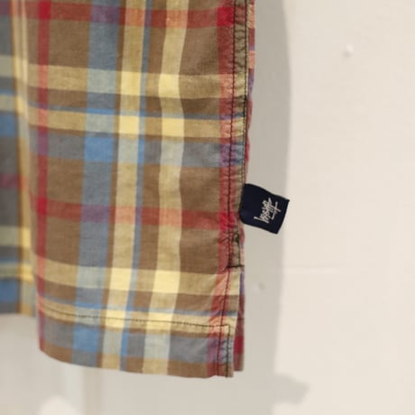 90’s Stussy S/S plaid open collar shirts