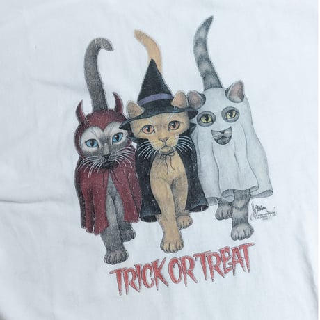 90s-00s Bob Harrison "Trick or Treat" Cats Graphic T-Shirt