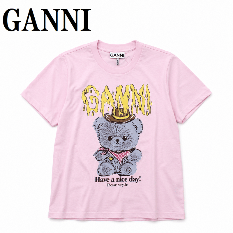 ガニー GANNI A1050074 868 S M L Tシャツ 半袖 ロゴ テディ プリン