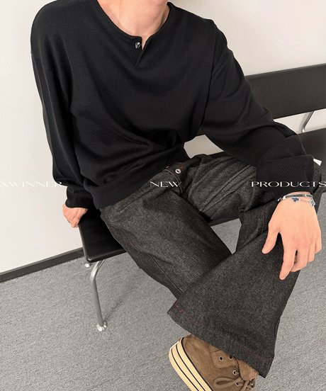 ヘンリーネックルーズニットサマーセーター / 3color