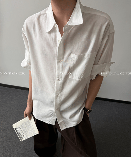 リネンブレンドワッシャーショートスリーブシャツ / 3color
