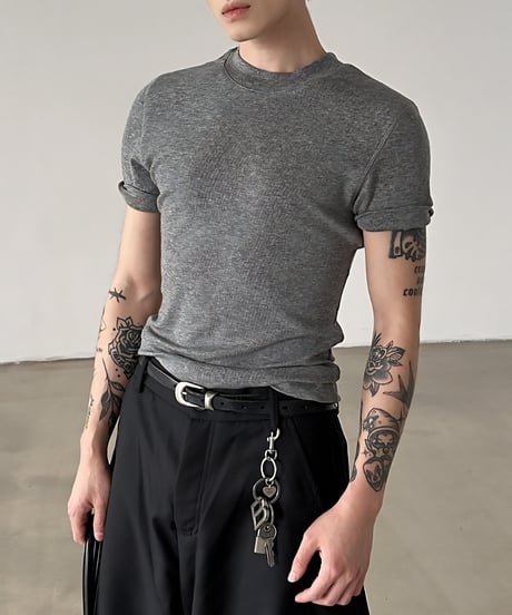 ウールブレンドタイトフィットハーフスリーブTシャツ / 3color