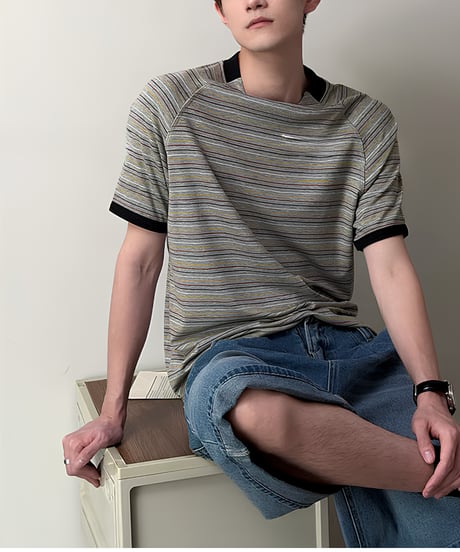 マルチボーダーリンガー ラグランTシャツ