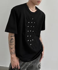 キルティングクロススタッズルーズ半袖Tシャツ / 2color