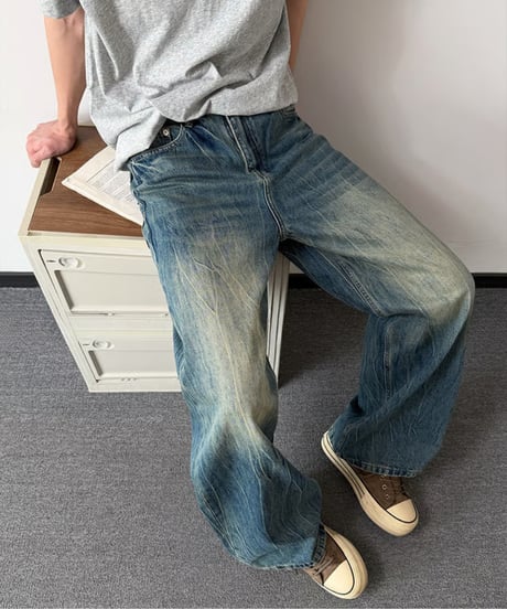 ヴィンテージウォッシュ ルーズワイドデニムパンツ