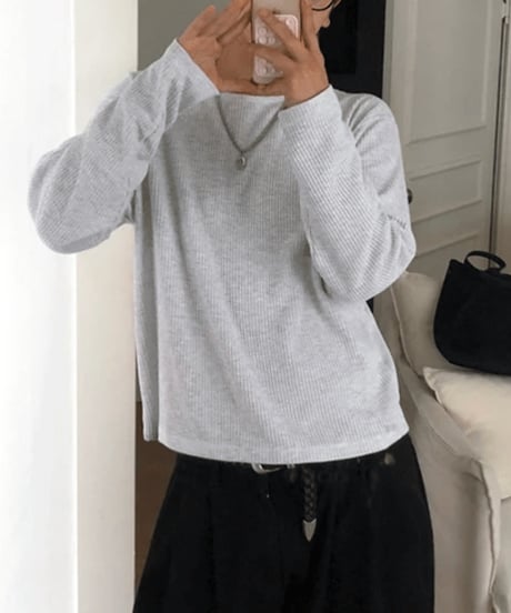 ワッフルクルーネックロンT / 2color