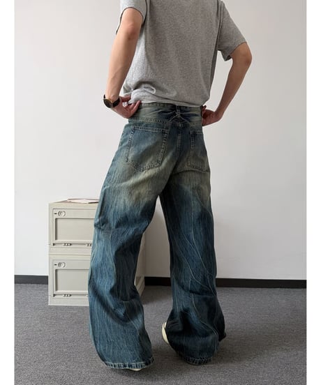 ヴィンテージウォッシュ ルーズワイドデニムパンツ