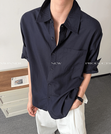 リネンブレンドワッシャーショートスリーブシャツ / 3color