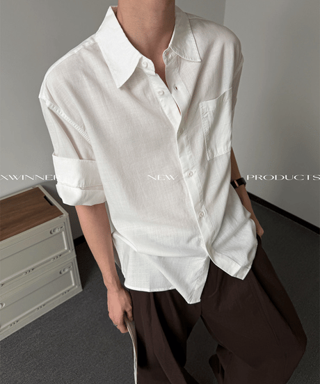 リネンブレンドワッシャーショートスリーブシャツ / 3color