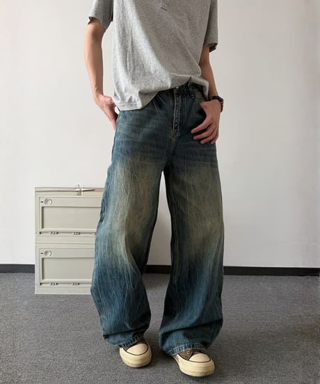 ヴィンテージウォッシュ ルーズワイドデニムパンツ