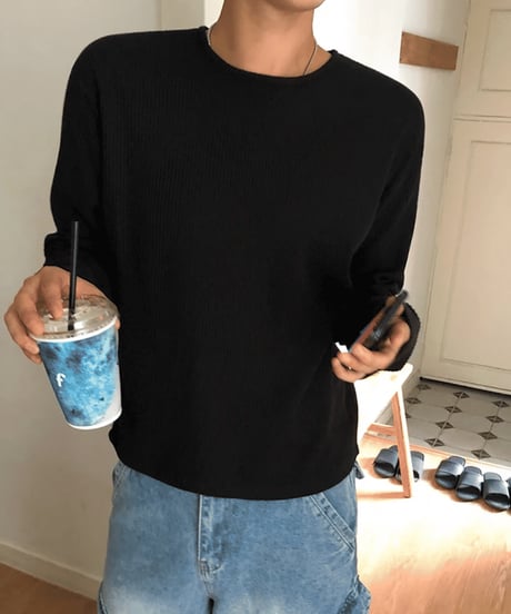 ワッフルクルーネックロンT / 2color