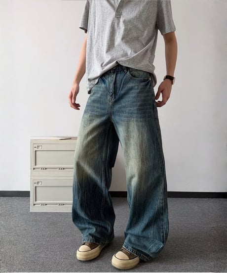 ヴィンテージウォッシュ ルーズワイドデニムパンツ