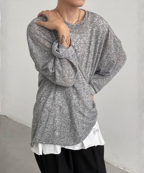 シアーメランジオーバーサイズルーズニットソー / 2color
