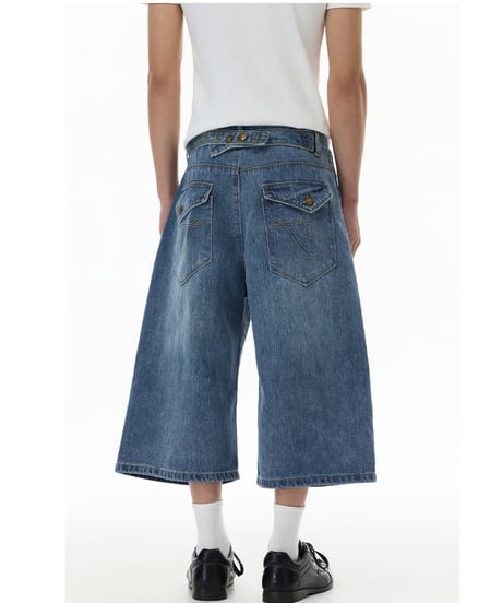 ヴィンテージワーク タック クロップドバギーデニムパンツ
