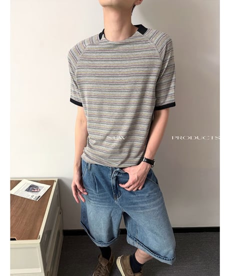マルチボーダーリンガー ラグランTシャツ