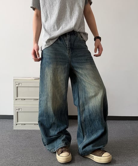 ヴィンテージウォッシュ ルーズワイドデニムパンツ