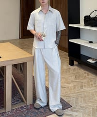 リネンライク オーバーサイズ 半袖シャツ＆ワイドパンツ セットアップ