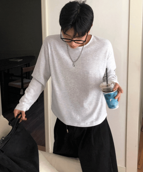 ワッフルクルーネックロンT / 2color