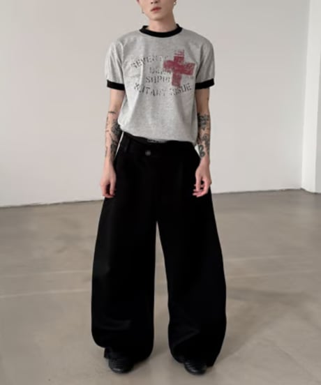 アシメデザインタックワイドストレートスラックス / 2color