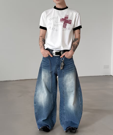 ミリタリークロスグラフィック リンガーTシャツ / 2color