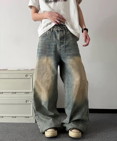 ヴィンテージグラデーション ルーズワイドデニムパンツ