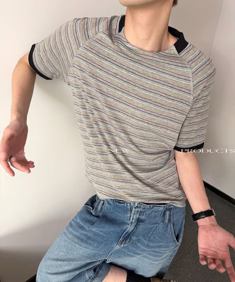 マルチボーダーリンガー ラグランTシャツ
