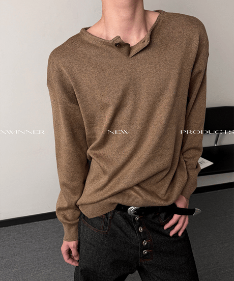 ヘンリーネックルーズニットサマーセーター / 3color
