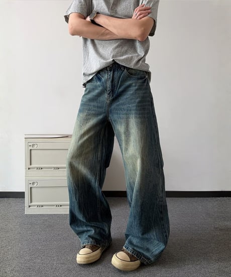 ヴィンテージウォッシュ ルーズワイドデニムパンツ