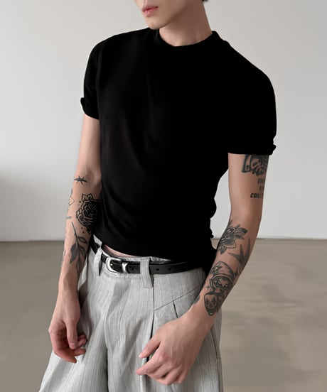 ウールブレンドタイトフィットハーフスリーブTシャツ / 3color