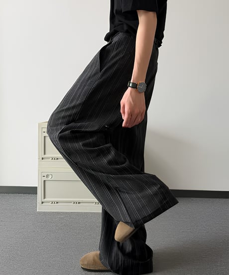 ピンストライプストレッチ ワイドスラックス / 2color