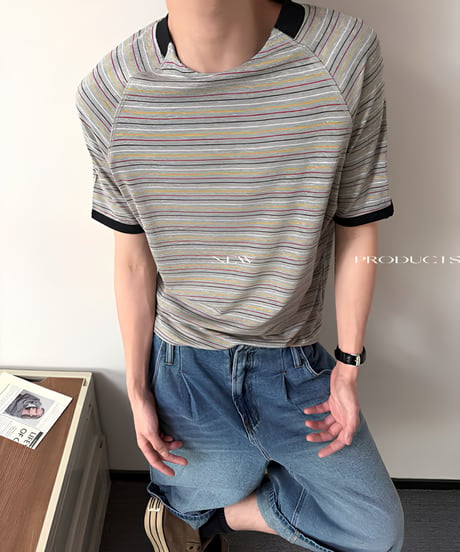 マルチボーダーリンガー ラグランTシャツ