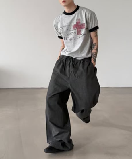 ミリタリークロスグラフィック リンガーTシャツ / 2color