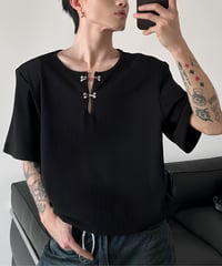 メタルフックディテールリブTシャツ / 3color