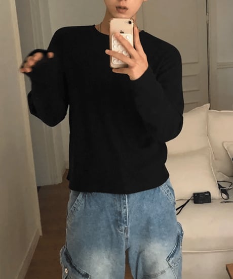 ワッフルクルーネックロンT / 2color