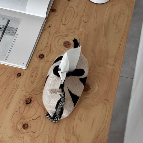 tissuebox-03095　Geometric Pattern Black×White Knit Tissue Case