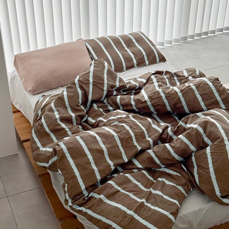 beddingsets-03205　Brown×Light Blue Wide Stripe Duvet Cover Set