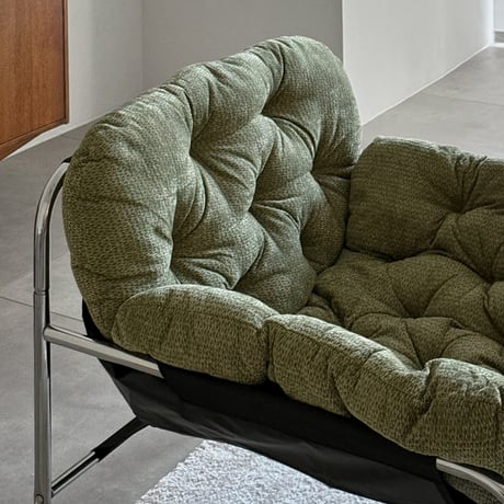 chair-03119　Textured Fabric Silver Frame Padded Lounge Chair