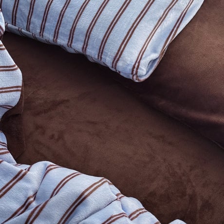 beddingsets-03206　Warm Thick Fiber Brushed Double Stripe Bedding Set (Light Blue×Brown)