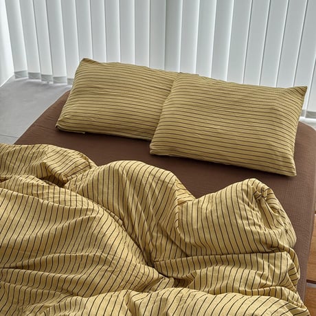 beddingsets-03196　Yellow×Brown Pinstripe Bedding Sets