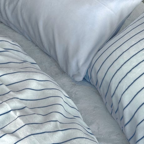 beddingsets-03211　Warm Thick Fiber Brushed Stripe Bedding Set (Light Blue/Blue)