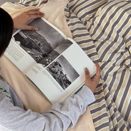 beddingsets-03169　gray×yellow×white Multi-stripe Bedding Sets