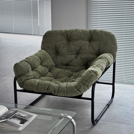 chair-03120　Textured Fabric Black Frame Padded Lounge Chair