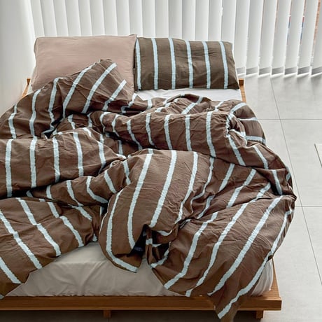 beddingsets-03205　Brown×Light Blue Wide Stripe Duvet Cover Set