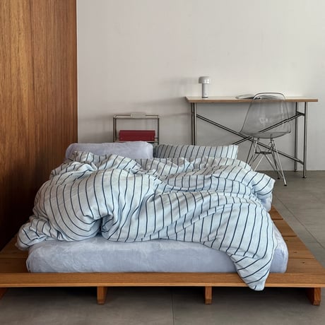 beddingsets-03211　Warm Thick Fiber Brushed Stripe Bedding Set (Light Blue/Blue)