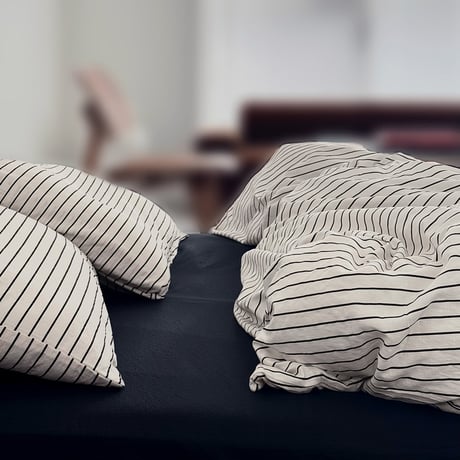 beddingsets-03193　White×Dark Navy Pinstripe Bedding Sets