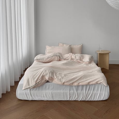 beddingsets-03199　Green Piping White×Pink Stripe Duvet Cover Set