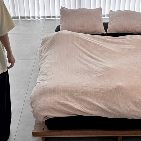 beddingsets-03182　pink stripe×black Striped Bedding Set