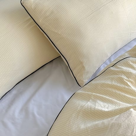 beddingsets-03198　Black Piping White×Yellow Stripe Duvet Cover Set